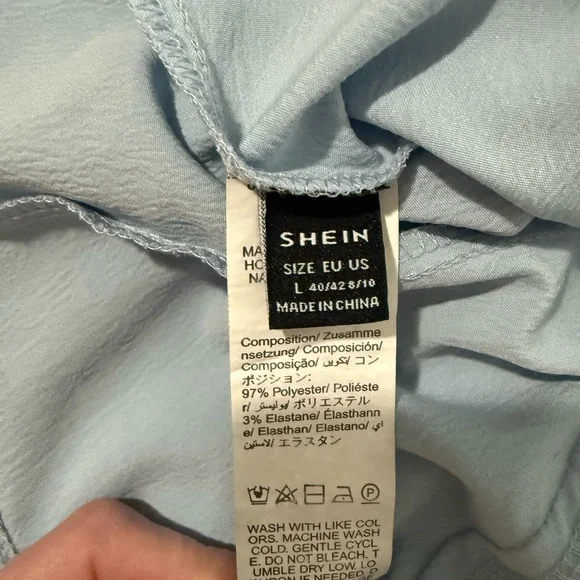 SHEIN Light Blue Puff Sleeve Blouse with Bow Sz Large - Picture 7 of 7